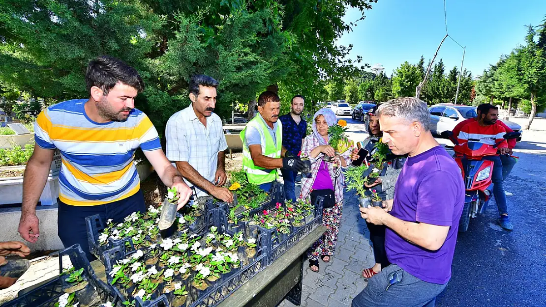 İzmir Büyükşehir Belediyesi mezarlıklara çiçek sürprizi yaptı