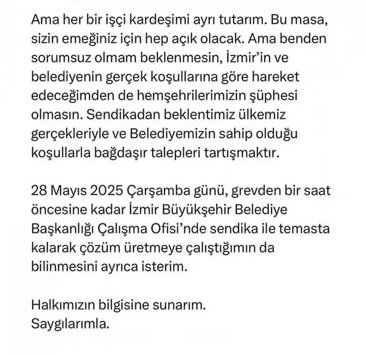 İzmir'de Grev Başladı: Başkan Tugay'dan Net Mesajlar