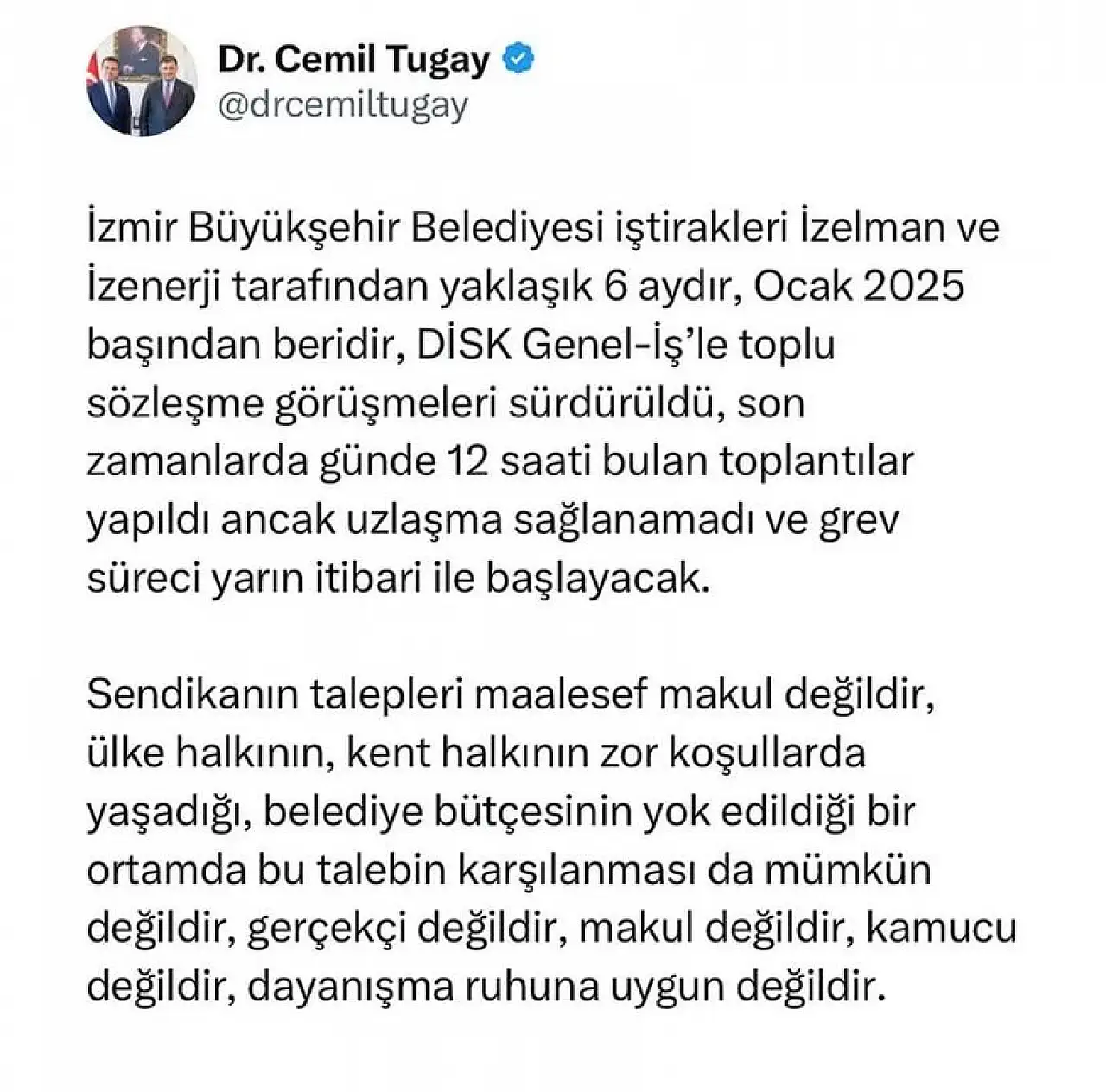 İzmir'de Grev Başladı: Başkan Tugay'dan Net Mesajlar