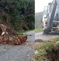 Tire'de dev kayanın yolu kaplaması sonrası müdahale