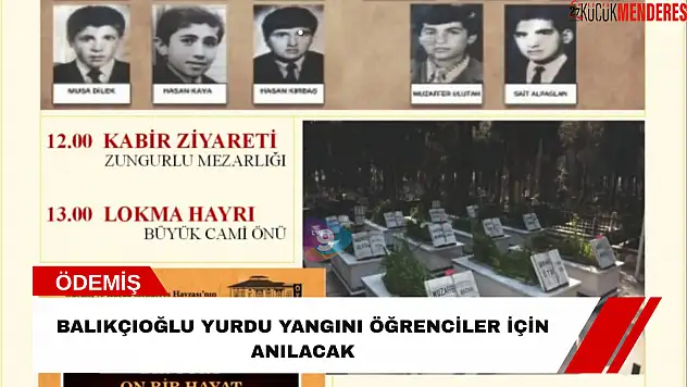 Balıkçıoğlu Yurdu yangını öğrenciler için anılacak