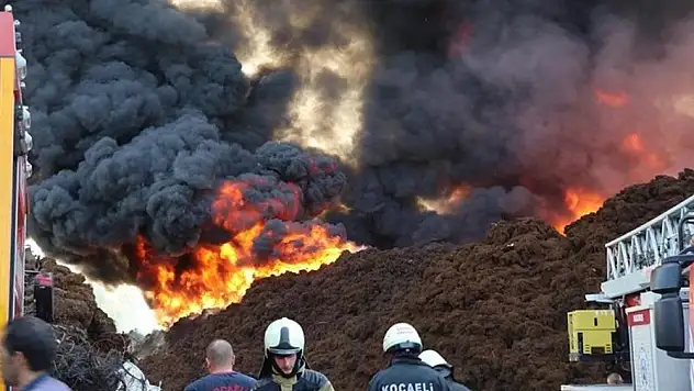 Kocaeli’de korkutan yangın geri dönüşüm tesisi alev alev yandı