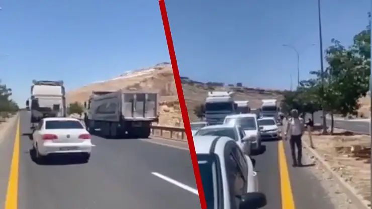 Akaryakıt zammına karşı yapılan protestoda sürücüler, yolu 1 saat kilitledi