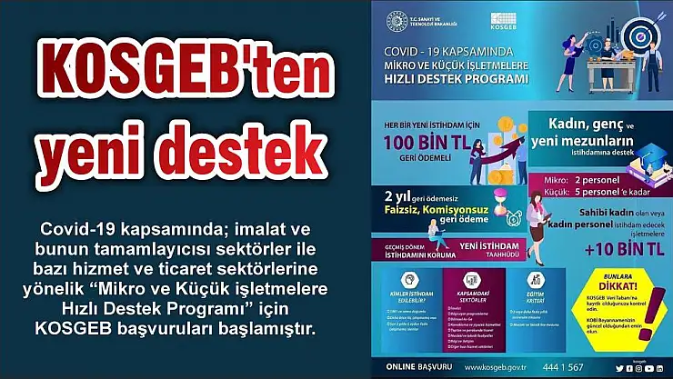 KOSGEB'ten yeni destek