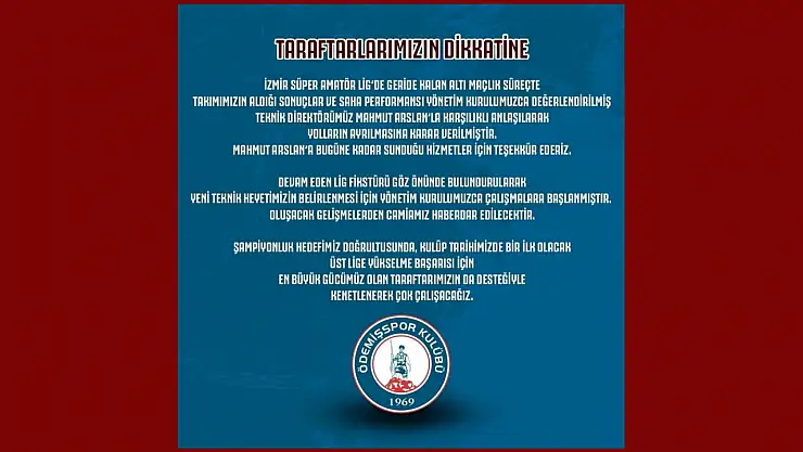 Ödemişspor'da Mahmut Arslan Dönemi Sona Erdi: Yeni Teknik Direktör Arayışları Başladı