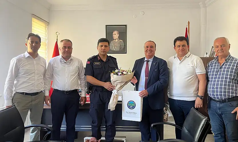 Tire Ticaret Odası'ndan İlçe Jandarma Komutanı Güven'e Hayırlı Olsun Ziyareti